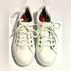 Munro Tilly White Leather Zip Lace Sneakers Womens 9 Comfort Walking Shoes
